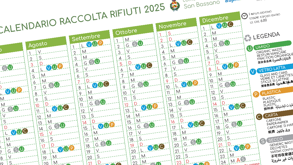 Calendario raccolta porta a porta anno 2025